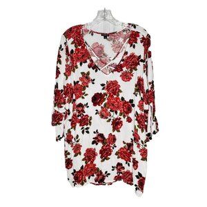 Torrid Women’s Plus Size 3X Floral Print Criss Cross Neck Tunic Top 3/4 Sleeve